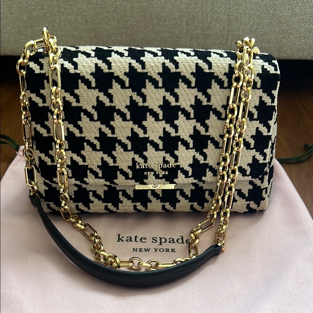 Kate Spade Black and White Crossbody Bag with Gold Chain